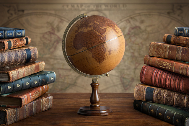 世界史勉強-地球儀と本