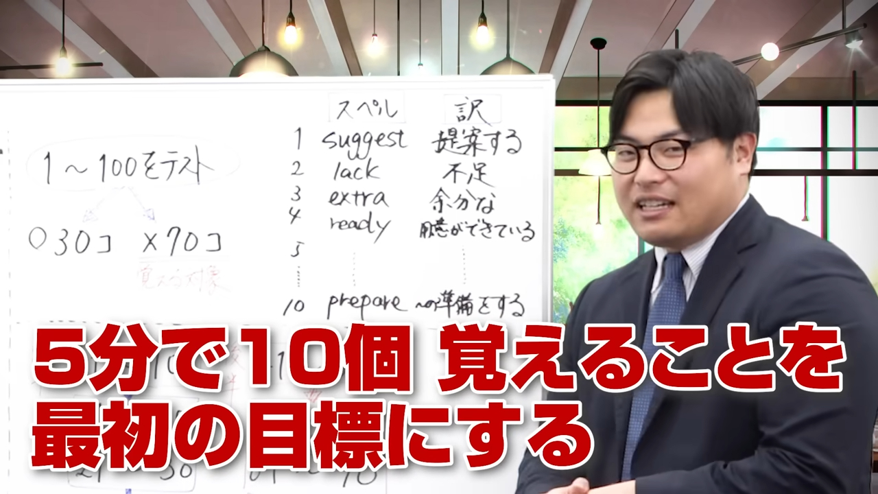 10個の英単語と訳を5分で覚える