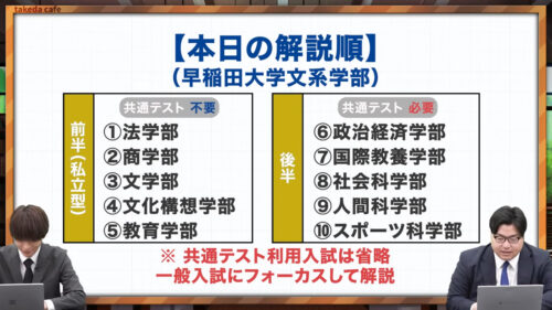 解説する学部の一覧