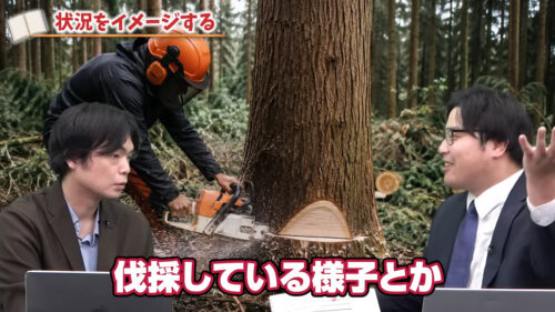 伐採している様子などをイメージする